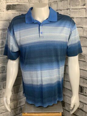 Bugatchi Sport Polo Shirt Mens XL Blue White Stripes 100% Cotton Golf Vacation